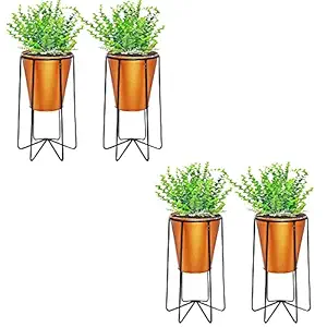 Decorscent Metal Flower Pot Stand with Bucket, (Gold, Standard) 4 Pieces