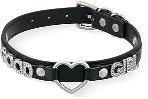 ADEMISHIA Schwarzes Herz O-Ring Brief Choker Halskette für Frauen, Punk Handmade PU Leder Leine Kragen einstellbar Gothic Jewerly