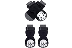 HJKIOPC Hundesocken Indoor Anti-Rutsch Socken für Hunde und Katzen 2 Paar Verstellbare Hundesocken Pfotenschutz Haftsocken für Drinnen Warme Indoor-Hundesocken für kleine und mittelgroße Hunde (Schwarz-1, S)