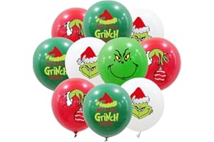 CLOVERCY 20pcs Furry Green Christmas Balloons, 12 Inch Grinch Latex Balloons for Christmas Party Decorations, Red Green White Balloons for New Year Party Birthday Party Decor Supplies