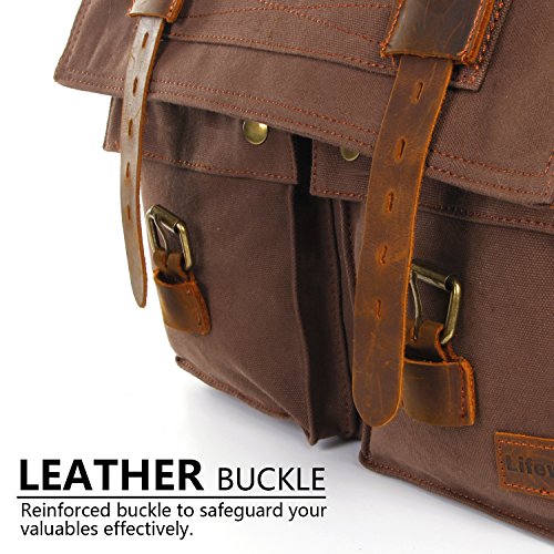 Lifewit 17 Zoll Laptoptasche Vintage Messenger Bag Umhängetasche Schultertasche aus Leder und Canvas - 3