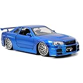 Jada Toys Fast & Furious, Nissan Skyline GT-R (R34) D&ouml;k&uuml;m Araba, 1:24 &Ouml;l&ccedil;ekli Mavi