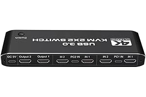 DAGIJIRD 2x2 Dual Monitor Display Esteso Interruttore Kvm USB KVM Switch HDMI 2 in 2 Out con Tasto di scelta rapida della Tastiera, PC Monitor Tastiera Mouse Switcher