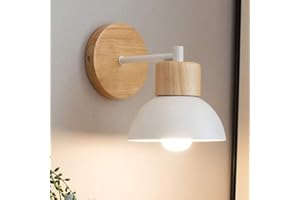 Mengjay Applique da Parete Interno E27 Creativo Macaron Legno Metallo Lampada da Parete per Stanza dei Bambini Camera da Letto Soggiorno Decorazione Illuminazione Lampada Muro (Bianca)