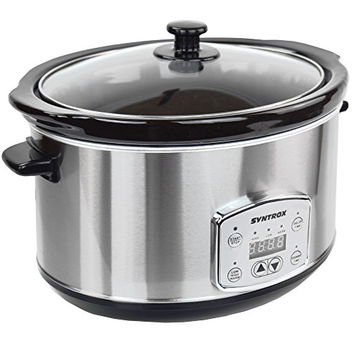 Syntrox Germany 4,5 Liter Digitaler Edelstahl Slow Cooker mit Timer und