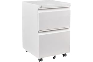 Sightlife Cajonera con 2 cajones, Armario de Archivos móvil con Cerradura, Armario de Oficina, Armario de Metal, Armario Auxiliar, Blanco