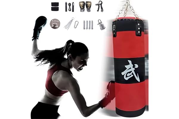 Sac De Frappe,Sac De Frappe Adulte,Sac De Boxe,15PCS Suspension Boxe Punching Bag avec Gants,Bandages,chaîne,Rotation à 360°,pour Le Muay Thai et Les Combats