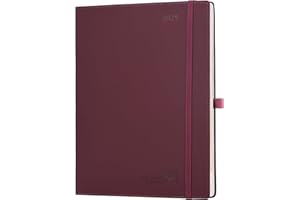 POPRUN Agenda 2025 Settimanale Verticale A4, 28,5 x 22,2 cm, Copertina Morbida, Weekly Planner 2025 con Intercallidi 15 Minuti, Carta Spessa da 100 GSM EU, Bordeaux Scuro, Versione Italiana