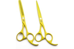 Dream ReachDream Reach - Juego de tijeras de peluquería profesionales de 5,5 pulgadas, tijeras de corte de pelo y tijeras de entresacar, tijeras de peluquería de acero inoxidable, 5.5 Inch, Amarillo