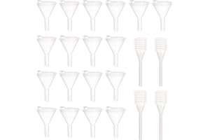 PFLYPF 18 Mini Embudos Con 4 Goteros de Plumas - Transparentes, Pequeños, de Plástico - Dosificadores Para Cosméticos, Aceites Esenciales, Lociones, Especias