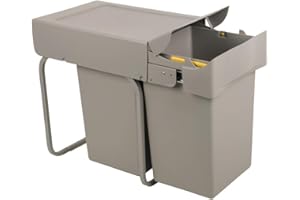 Sanitop-Wingenroth Ausziehbarer Mülleimer Küche, 2 x 14, Einbaumülleimer, Trennsystem, 28l Abfallsystem, Abfallsammler, Bodenmontage, 2-er Trennung, Kunststoff Grau, 28016 7