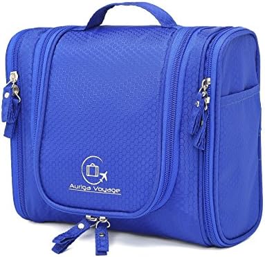 Auriga Voyage Premium Hanging Toiletry Travel Organiser. Strong Light Waterproof Multipocket Shower & Shaving Wash Bag. Bathroom Cosmetic Makeup Baby Camping Personal Accessories Storage (Blue)