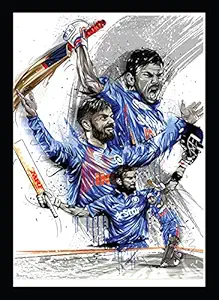 BIRDS MIND Wall Hanging Synthetic Wood Captain Virat Kohli Photo Framed Poster Boys Room Living Bedroom Home Room Wall Art Frames L x H 9.5 Inches x 13 Inches