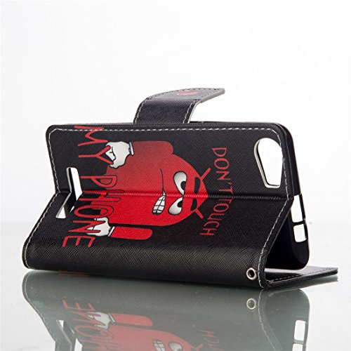 Nancen Wiko lenny 2 (5 Zoll) Ledertasche / Handyhülle, Bookstyle Flip Case Folio Cover PU Leder Wallet Etui Handy Zubehör Lederhülle Schutzhülle – mit Standfunktion Magnetverschluss Brieftasche und Karten Slot [Rot roboter – Don’t touch my phone] - 2