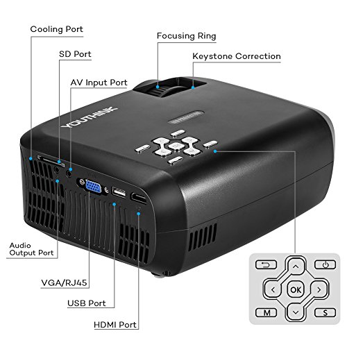 Mini Beamer LED Beamer Upgrade T22 2000 Lumen Heimkino Video Projektor LCD Beamer 800*480 unterstützt 1080P für Filmnacht Video Spiel Xbox TV Laptop iPhone Android Smartphone HDMI / VGA / USB / SD / AV Anschluss mit HDMI AV Kabel (Schwarz) - 8