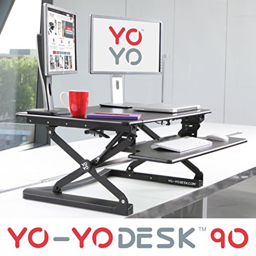 Yo-Yo Desk® 90(BLACK) - Best Selling Height Adjustable Standing Desk [90cm Wide]. Superior sit-stand solution suitable for all workstations and standing desk workplaces.