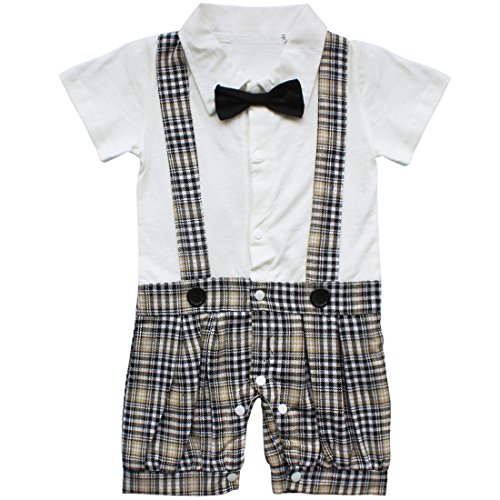 TiaoBug Baby Boys Plaid Romper Jumpsuit Communion Party Gentleman Suit Clothes Outfits 6-9 Months White