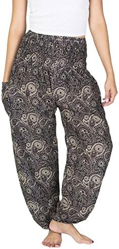 Lanna Lanna Thai Harem Trousers/Harem Pants - Yoga, Festival & Boho Hippy/Aladdin Style With Peacock Feather, Elephant & Stripe Designs (Black/Brown Paisley)