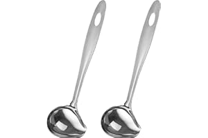TULEBOLIAN 2pcs Cuillère à Sauce,inoxydable,avec Bec verseur,cuillère à sauce avec manche long,cuillère verseuse,avec trou de suspension,pour pot chaud (argent)