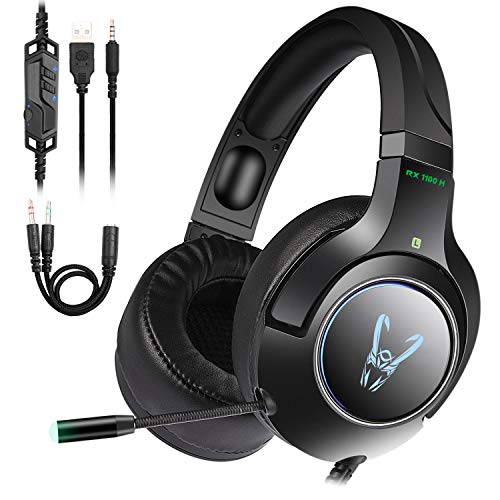 Woxter Stinger RX 1100 H - Auriculares Gaming Profesionales Led,Giratorios con micrófono para PS4-PC-Xbox One-Switch,Reducción de ruido,Diadema ajustable,Micrófono omnidireccional y adaptador 2 en 1