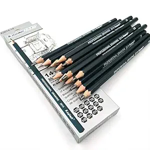 Aavjo Graphite Artist Quality Fine Art Drawing & Sketching Pencils (12B, 10B, 8B, 7B, 6B, 5B, 4B, 3B, 2B, 1B, HB, 2H, 4H, 6H), Set of 14 Pieces