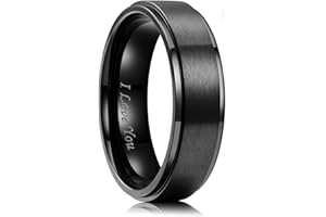 King Will BASIC 8mm Stainless Steel Ring Black Plated Matte Finish&Polished Beveled Edge with Laser Etched I Love You