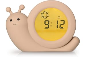 Alecto BC110BE Simon – pedagogisk väckarklocka barn – sovtränare barn – nattlampa – lära sig sova och vakna med LED-barnväckarklocka – taupe