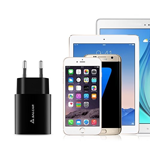 Salcar 12W 2-Port USB Ladeger  t Tragbar 5V 2 4A Netzteil f  r iPad Air 2 Mini 3  alle Smart phone z B  iPhone 6s 6s Plus  iPhone 7 7 Plus  Samsung Ga