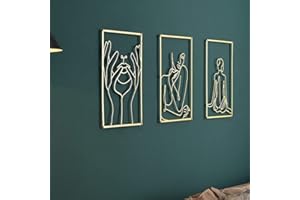 EAMVE 3Pack Gold Metal Wall Decor,Modern Minimalist Wall Art Decor,Gold Metal Wall Art Abstract Female Single Line Art Hanging,Wall Sculpture Decor Accents for Bedroom and Living Room-15.7"X11" (Gold)