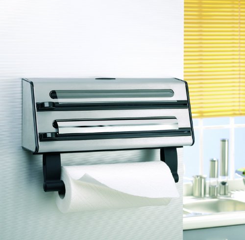 Emsa 504180 3-fach-Schneidabroller für Folie und Küchenrolle, Edelstahl, Silber/Schwarz, Contura - 3