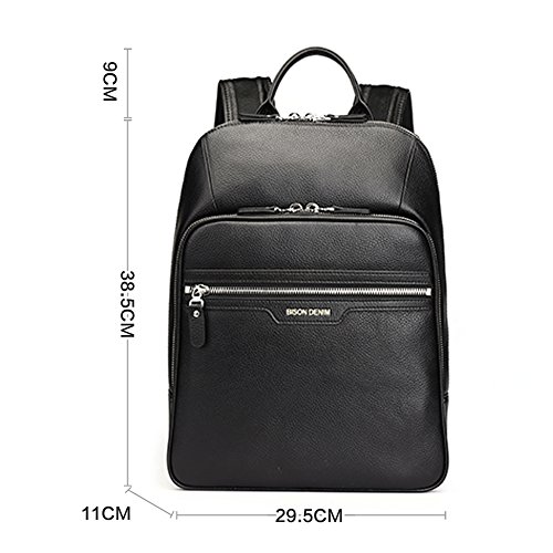 BISON DENIM Lederrucksack Schule Laptop Rucksack Stilvolle Reise Wandern Business Daypack  Black 2PC  