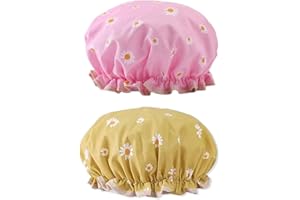 LAKJUOZ 2Pcs Bonnets De Douche, Chapeau De Douche Réutilisables Charlotte Cheveux Douche Imperméable Double Couche Avec Des Bandes Élastiques Pour Les Femmes Filles De Douche Spa Salon