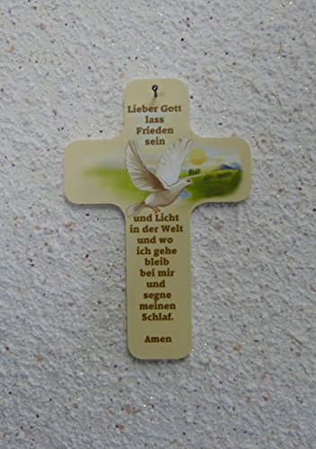 Taufgeschenke – Kreuze: Taufkreuz für Kinder und Erwachsene zum Aufhängen. Motiv Taube und Spruch / Text „Lieber Gott lass Frieden sein und Licht in der Welt und wo ich gehe bleib bei mir und segne meinen Schlaf. Amen“ aus unserer Reihe Kinderkreuze und Geschenke zur Geburt, Taufe, Konfirmation, Kommunion, Firmung, Jugendweihe. - 8