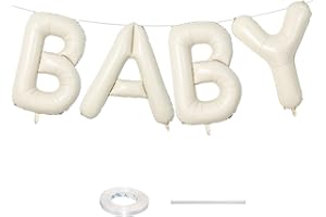 LINGQIANG 40 Inch Beige BABY Balloon for Baby Shower, Large Cream White Baby Foil Balloons Letters with Ribbon, Neutral Ivory Alphabet Baby Mylar Balloon Banner Sign for Gender Reveal Backdrop Party Decorations