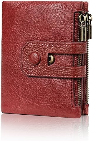 Fezhiomu Original Classic RFID Men's Bifold Genuine Leather Wallet and Purse Credit Card Holder Case with Gift Box red