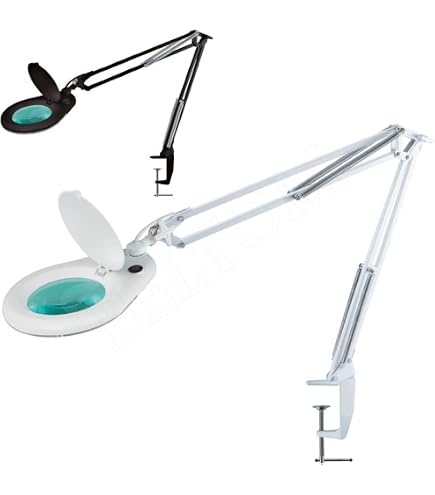 Lampada Da Tavolo Hq MAG-LAMP5WLED Con Lente Di Ingrandimento | 60 LED E Lente In Vetro 10 Cm 3 Diottrie | Per Hobbistica, Lettura E Lavori Di Precisione