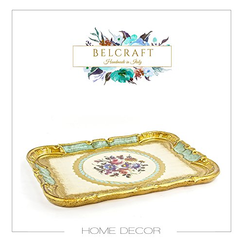 Belcraft Pietrasanta Vassoio in Legno Foglia Oro Dipinto a Mano, Realizzato a Mano da Artigiani Toscani, Include Scatola Regalo (24x16 cm)