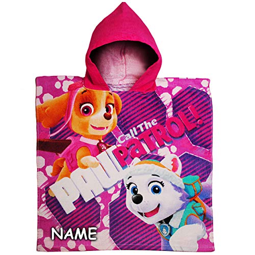 Preisvergleich Produktbild Unbekannt Badeponcho / Kapuzenhandtuch - Paw Patrol - Hunde - inkl. Name - 100 % Baumwolle - 60 cm * 120 cm - 2 bis 8 Jahre Poncho - mit Kapuze - Frottee / Velours ..