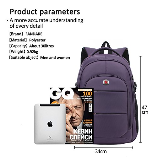 FANDARE Laptop Rucksäcke Geschäft Notebook Geeignet für bis zu 17 Zoll Damen Herren Schulrucksack für die Schule Daypack Wasserabweisend Reisen Outdoor Polyester Lila Groß - 6