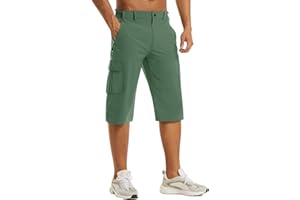 KEFITEVD Pantalones Cortos de Senderismo Ligeros de Secado Rápido para Hombre de 3/4 Pantalones Cortos de Trabajo al Aire Libre
