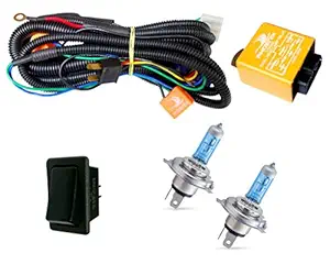 Auto Pearl - Phoenix HeadLamp High Power 100/90W & 130/100W Wiring Harness Kit with Relay, Switch & Halonix H4 12V 130/100W White Ultra Blue Halogen Bulb for - for All Cars