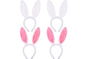 MISS-SHOP Cerchietto Orecchie Coniglio,Fascia Orecchie di Coniglio 4 pezzi Rosa e Bianco Carino Peluche Fasce per Matrimonio Festa Cosplay Costume