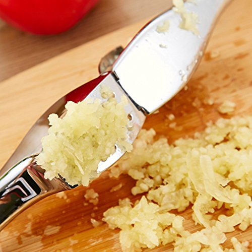 Knoblauchpresse, Knoblauchwippe in Metallbauweise, aus Edelstahl, solide und ergonomisch, mit Knoblauchschäler (One Silber Knoblauchpressen) - 4