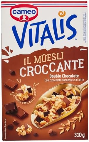 Cameo Vitalis Muesli Croccante Double Chocolate, con Fiocchi Integrali di Avena Cioccolato Fondente e al Latte, Cereali Grandi Croccanti e Gustosi, Circa 10 Porzioni, Ricco di Fibre, 310 g