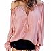 Produktbild Aus Schulter Pullover Damen, DoraMe Frauen Hohl Casual Sweatshirt Trägerlosen Bluse Frühling Winter Solide Hemd Bowknot Laternenhülse T-shirt (Rosa, L)