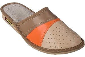 APREGGIO - Damskie kapcie ze skóry - mocna gumowa podeszwa - wygodne uczucie noszenia - miękkie - 100% naturalny produkt - ręczne wykonanie