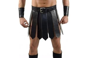 Amacigana Herren Lederrock Mittelalterlicher Gladiator Rock aus PU-Leder, Römischer Krieger-Stil mit Taillengürtel, Ideal für Halloween (Größe L)