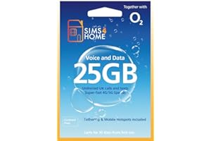 SIMS4TRAVEL O2 Sim Card Preloaded with UNLIMITED UK Calls, Texts & 25GB of 4G/5G Data. (Valid for 30 days). No Contracts, No Commitments, No Credit Checks, No Tie-ins, No Personal ID. Simple to renew