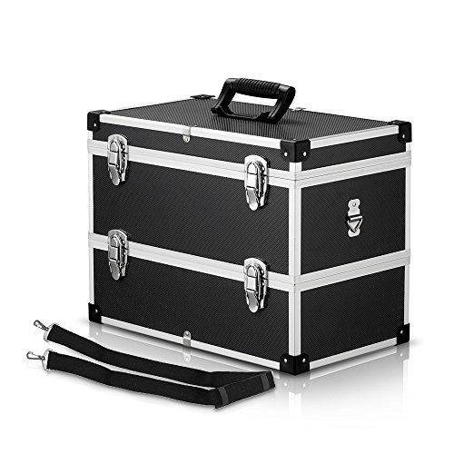 IKAYAA Caja de Herramienta de 2 Capas con Asa y Cinturón Maletin Aluminio Multiuso para Coche Casa ... (2capas)
