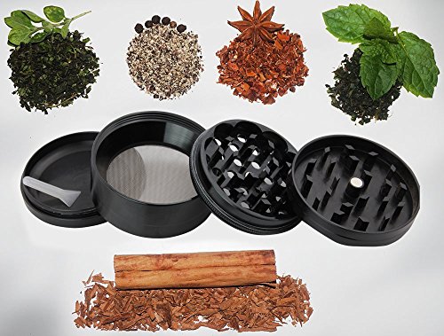 DCOU neue Design Premium Aluminium Krautmühle CNC Pollenfänger Mahler für Krauter Tabak Schleifer 4-teilig mit Siebgrinder Ø63mm (Schwarz) - 3